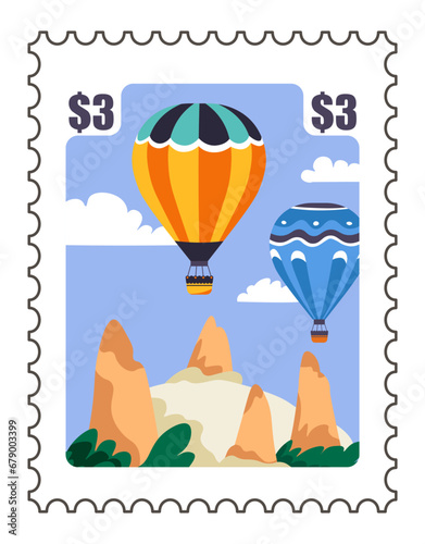 Mark with Turkish landscape with hot air balloons