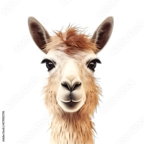 water color, front view, brown llama portrait isolated on transparent background. 