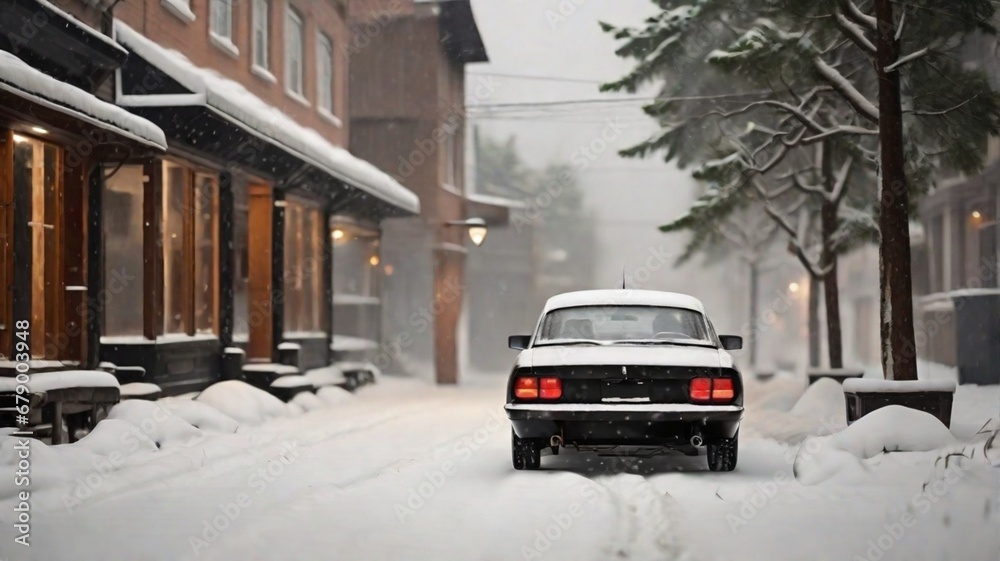 black car in snowfall
