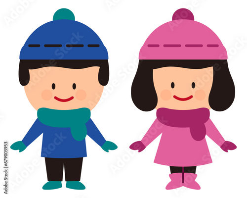 暖かい服を着た子供のイラスト