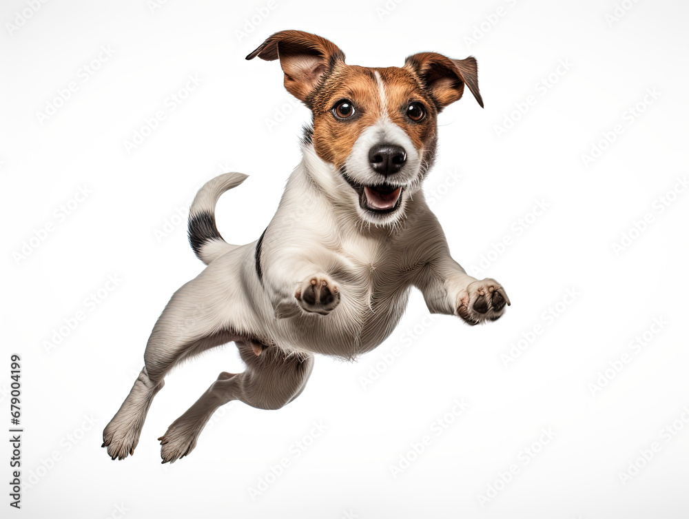 jack russel terrier in motion isolated white background