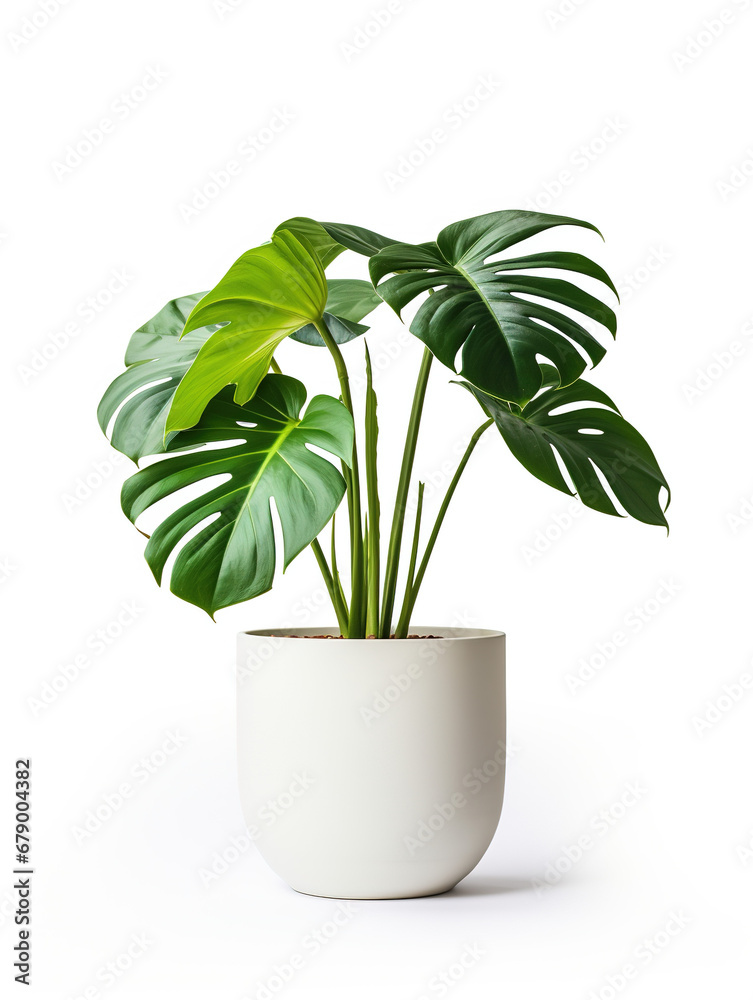 monstera tree inwhite pot isolated white background