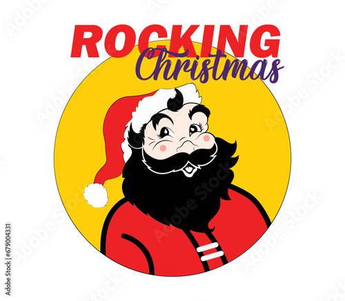 Rocking Christmas with cute Santa t-shirt design