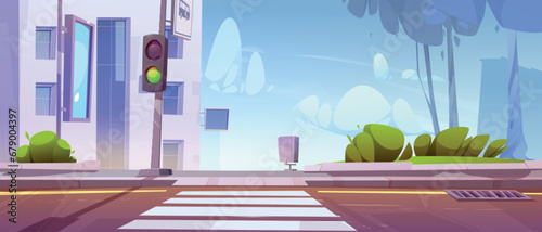 City street with road crossing and traffic light