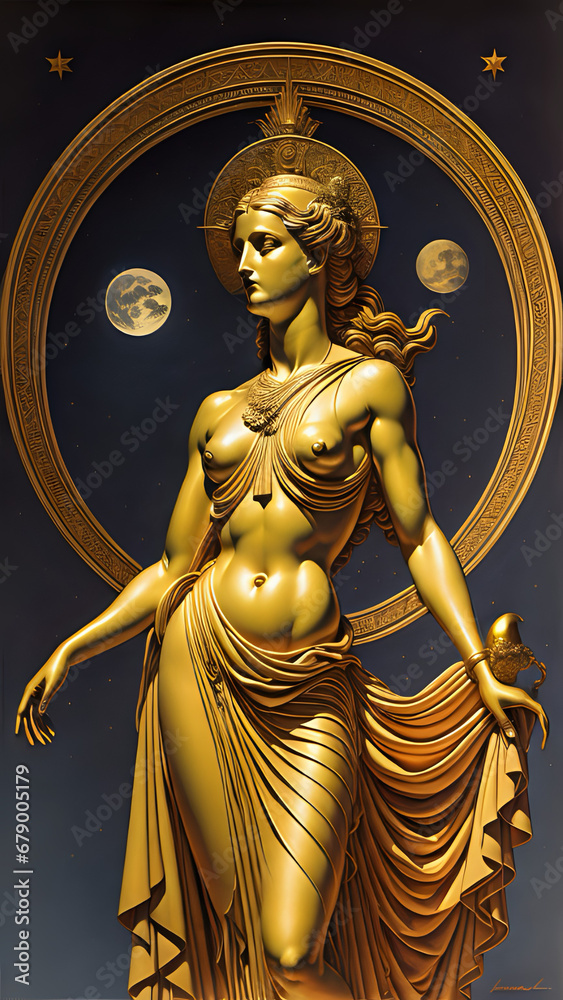 Greek goddess of beauty, venus, golden statue