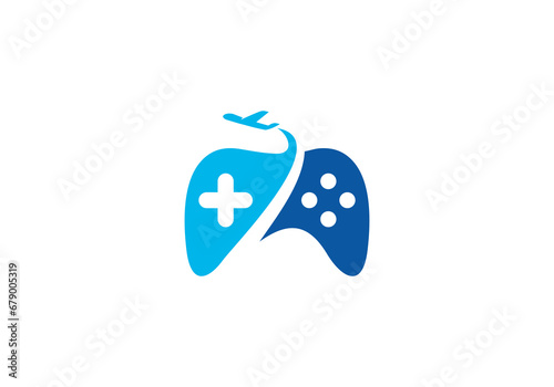 stick game playstation with plane logo design symbol vector