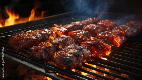Delicious grilled barbecue pork ribs with golden crust