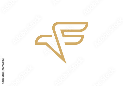minimal eagle and letter F logo vector design.	
