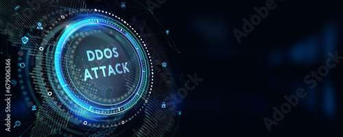 Fototapeta Naklejka Na Ścianę i Meble -  DDoS ATTACK inscription, online attack concept inscription, online security concept. 3d illustration