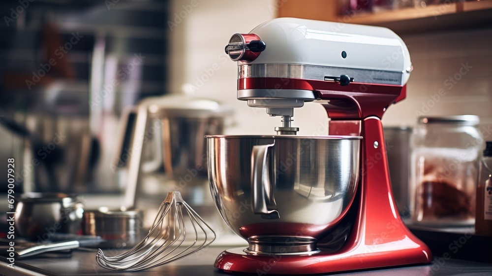 Electric stand mixer on kitchen counter top. Generative AI