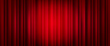 Closed blue theater or cinema curtain on stage
