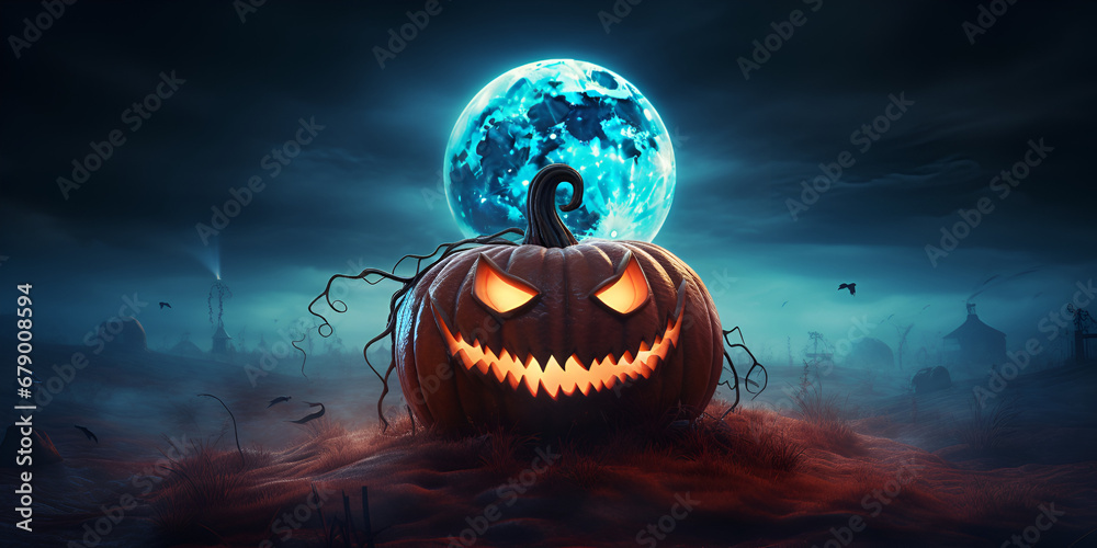 Chilling Halloween 3D Background  Moonlit Horror,, 
Spooky 3D Halloween Background  Moonlit Creature Generative Ai