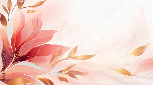 Luxurious Abstract Art Background with Golden Line Art Flowers and Botanical Leaves. © MdBaki
