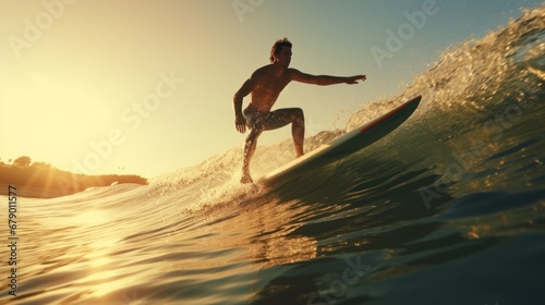 Silhouette of young man playing surfboard at the sea, vacation on summer. © sawitreelyaon