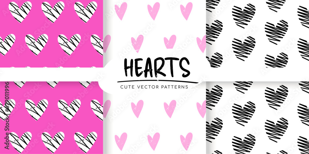 Fototapeta premium Seamless pattern with hearts and grunge texture. Fabric print for children