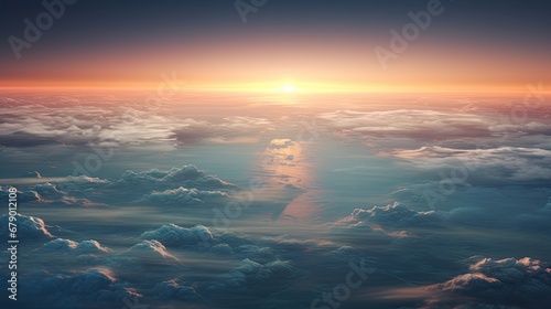Flight Over The Earth's oceans at dawn