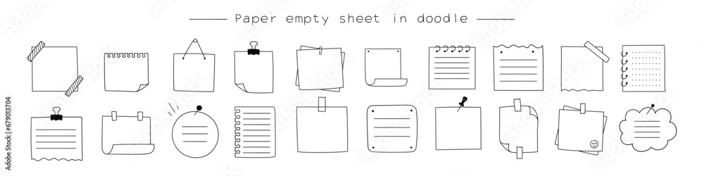 Hand drawn sheets of note paper, sticky note, reminder, to-do list. Bullet journal elements in doodle style. Hand drawn sheets of note paper, sticky note, reminder, to-do list. Bullet journal elements in doodle style.