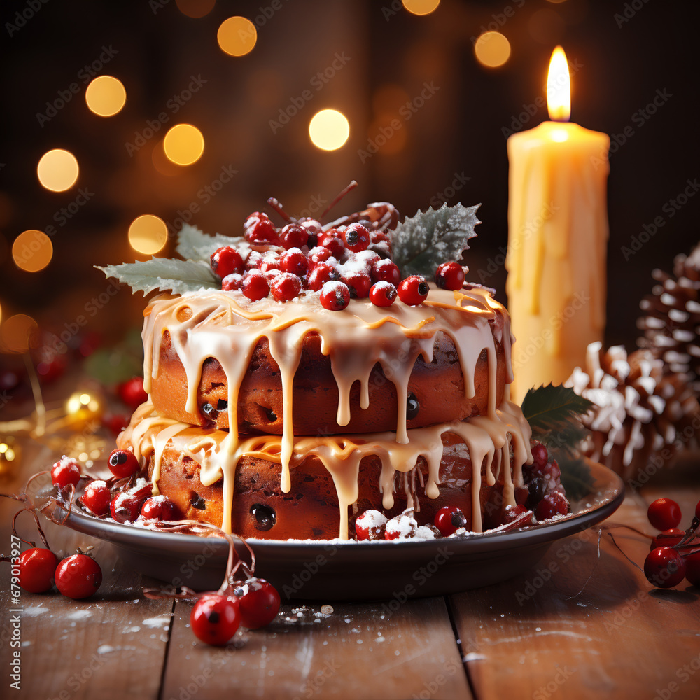 image of a christmas fruit cake on a table