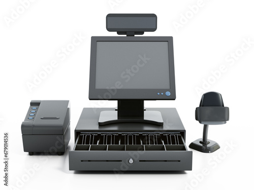 Generic cash register isolated on white background. 3D illustration