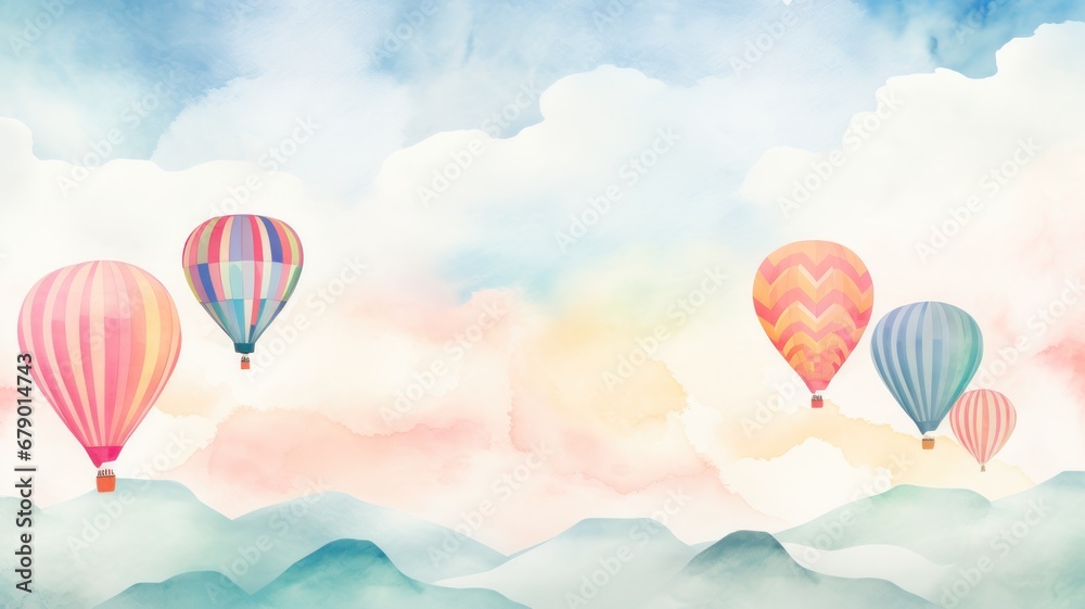 Obraz premium Balloons watercolor illustration. Card background frame. Copy space.