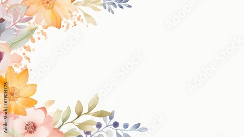 Spring flowers. Easter watercolor illustration. Card background frame. Copy space.