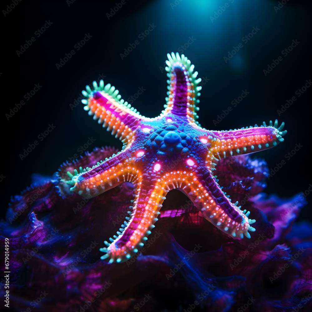 UV blacklight of starfish in underwater UV blacklight of starfish in underwater