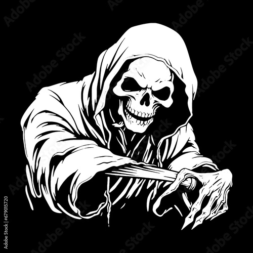 cute Grim reaper cartoon characters . Halloween concept . Isolate white background . Vector