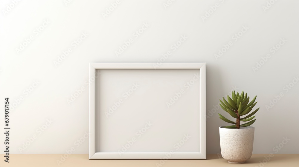 One photo frames and a pot of succulent plants on a white shelf. One photo frames and a pot of succulent plants on a white shelf.