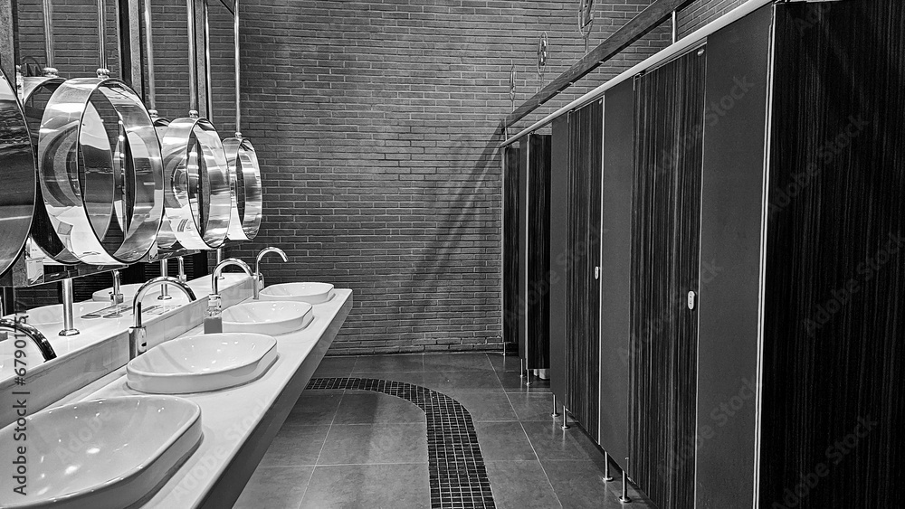 Row of public toilet modern design interior, Modern Public Restroom