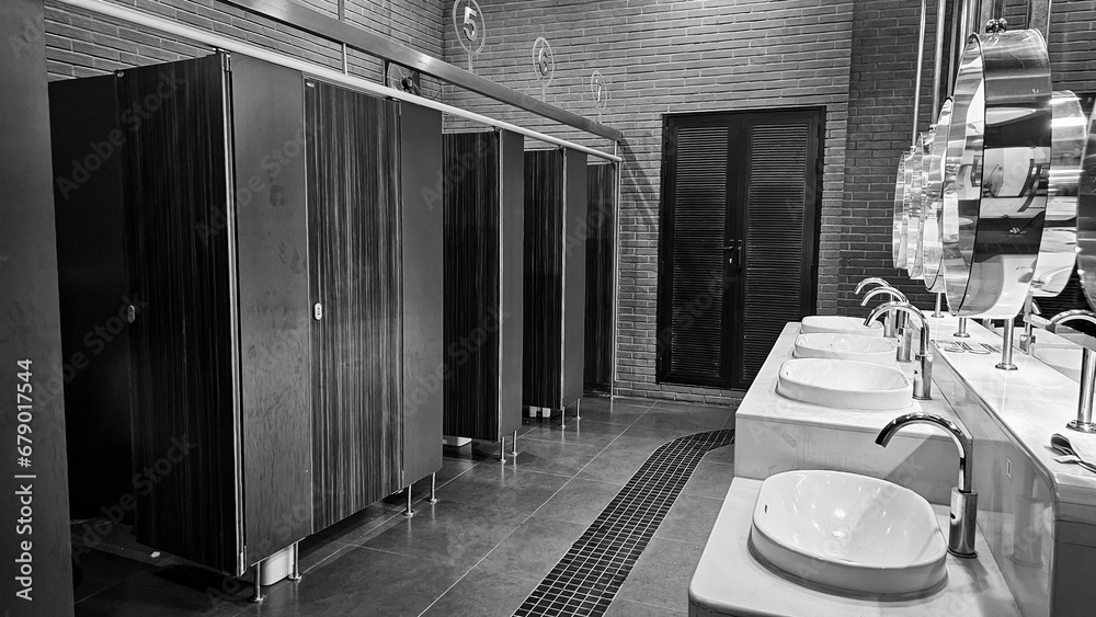 Row of public toilet modern design interior, Modern Public Restroom