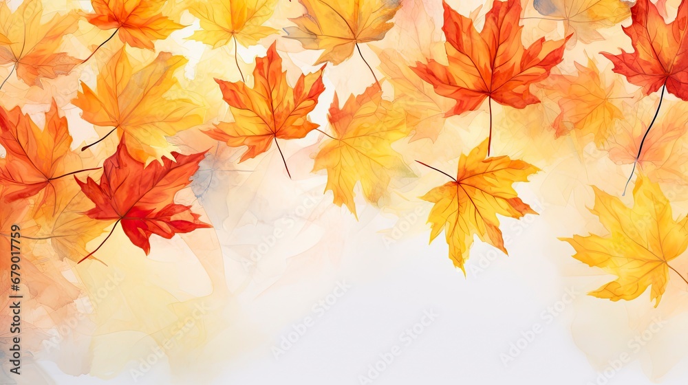 Autumn Festival Watercolor Background with Hand-Painted Maple Leaves. Autumn Festival Watercolor Background with Hand-Painted Maple Leaves.