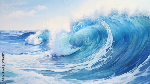 Ocean Wave Artistry Stunning Beach Paintings in Light White and Blue. © MdBaki