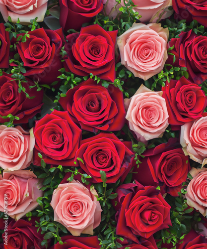 Backdrop of red and pink roses Flowers wall background Wedding decoration