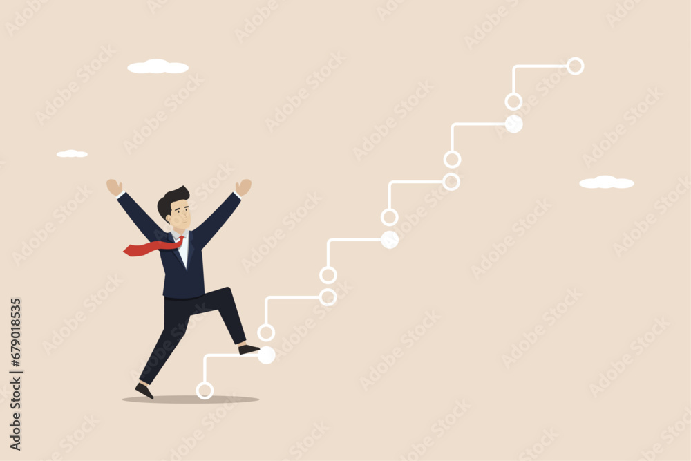 Digital transformation, optimizing workflow using future technology, businessman company leader climbs the analog ladder to transform to digital steps. Digital transformation, optimizing workflow using future technology, businessman company leader climbs the analog ladder to transform to digital steps.