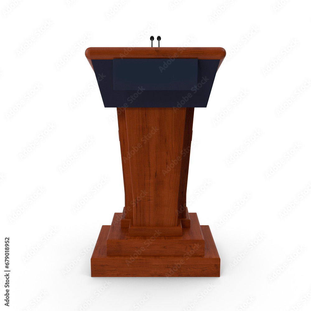 3D Podium with microphone on transparent background