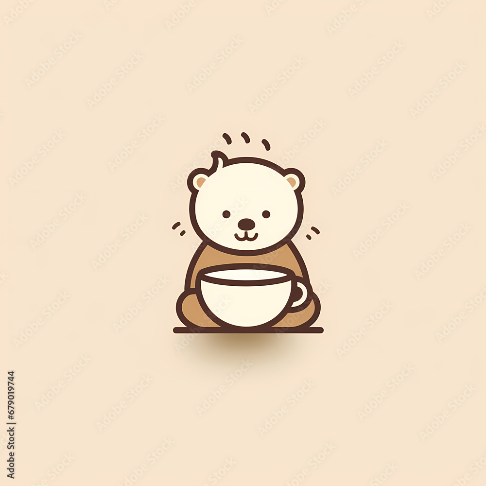 Bear with coffee cup icon, material, vector illustration, decorative design element, transparent background, app icon Bear with coffee cup icon, material, vector illustration, decorative design element, transparent background, app icon