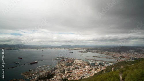 Panorama of Gibraltar from above, time lapse view