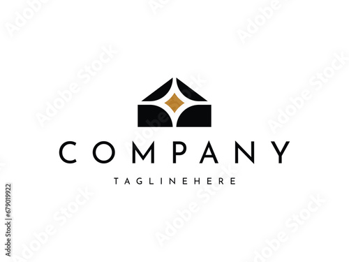 luxury house real estate with star logo design