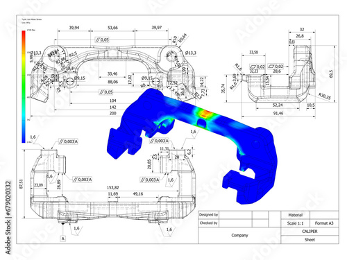 caliper car technical design ,forces applied fem finite analysis, engineering testing before manufacturing