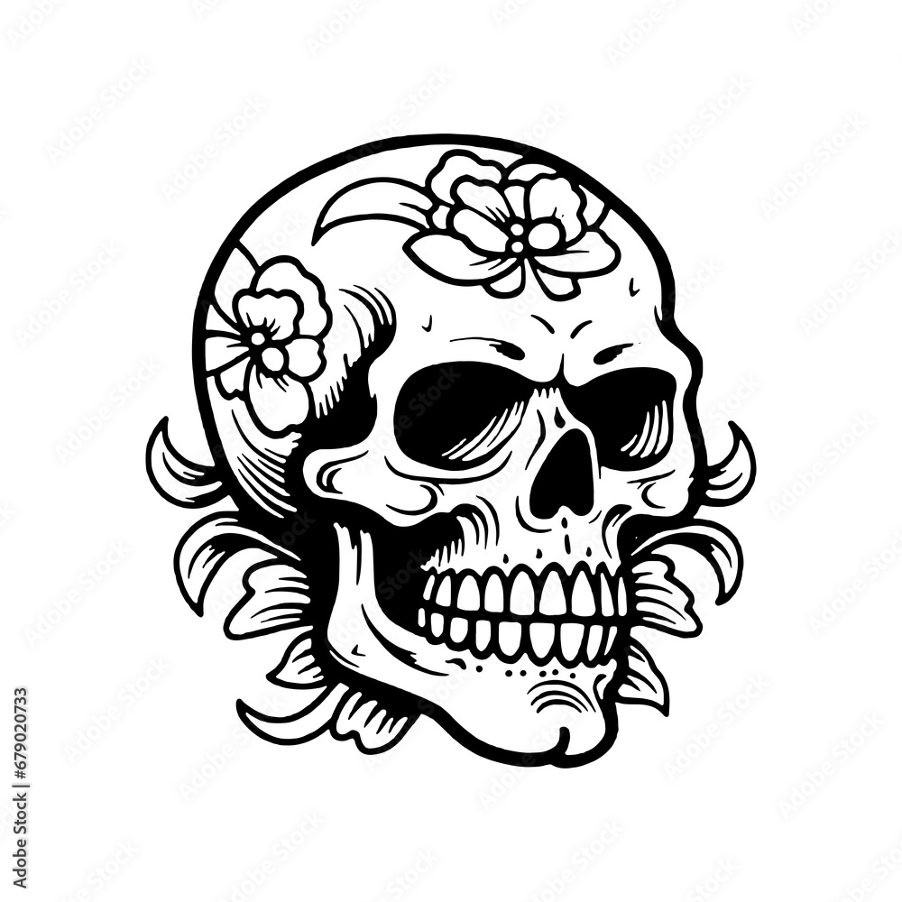 Skull Rose Dark illustration Devil Demon Horror Bone Skull Hand drawn head Hatching symbol Tattoo Merch Vintage Vector Skull Rose Dark illustration Devil Demon Horror Bone Skull Hand drawn head Hatching symbol Tattoo Merch Vintage Vector