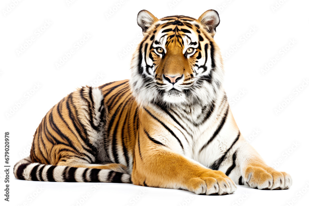 Siberian tiger isolated on a white background.