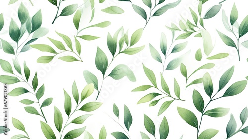 Seamless Watercolor Leaf Pattern with Textured Jungle Print.
