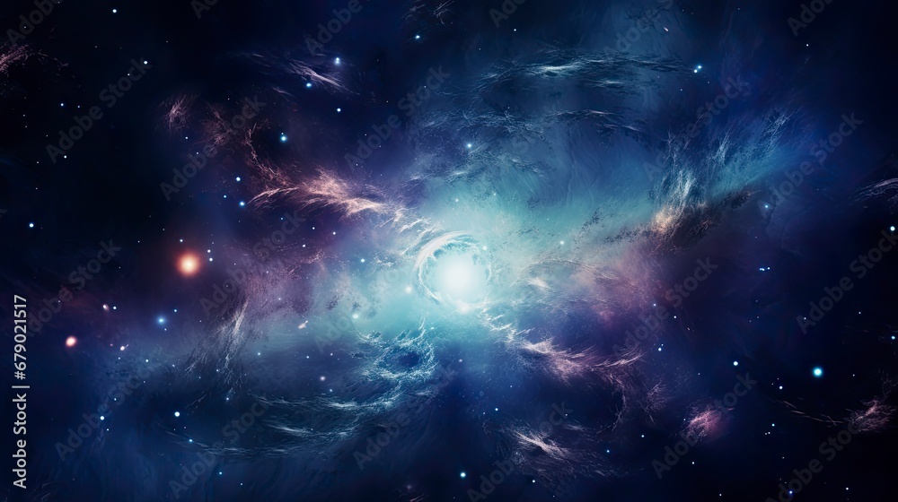 Fototapeta premium Stellar Vista from Space Spiral Galaxy Amidst a Star-Filled Universe.