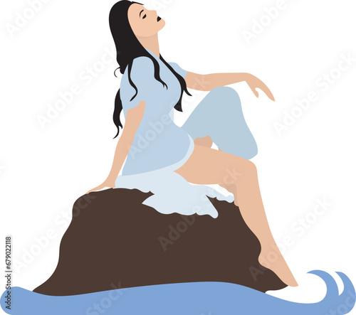 Woman sit on the rock illustration