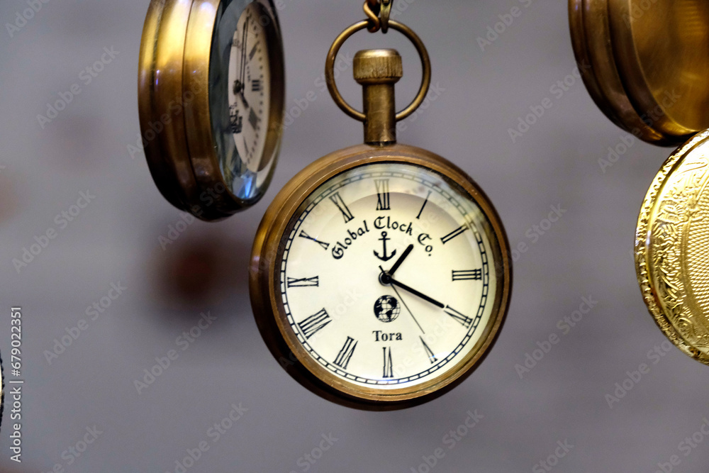 Pune, Maharashtra - November 03 2023, Sale of Antique watches / clocks / compass / in art craft fair, Pune, India. Pune, Maharashtra - November 03 2023, Sale of Antique watches / clocks / compass / in art craft fair, Pune, India.
