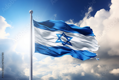 the national flag of Israel flutters in the wind