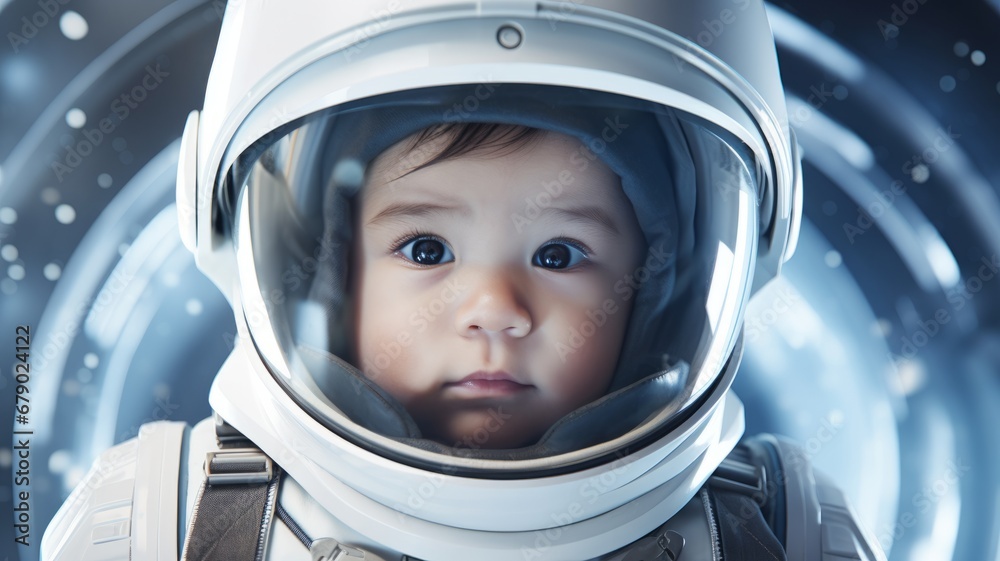 Portrait of a astronaut child with the spacesuit and helmet in the spaceship background. Portrait of a astronaut child with the spacesuit and helmet in the spaceship background.