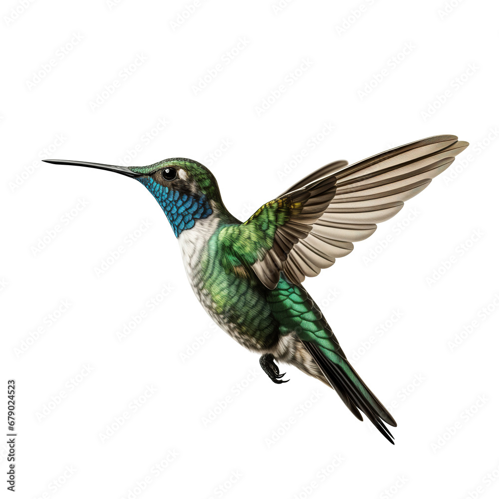 Obraz premium Beautiful hummingbird colibri in flying, isolated on white background