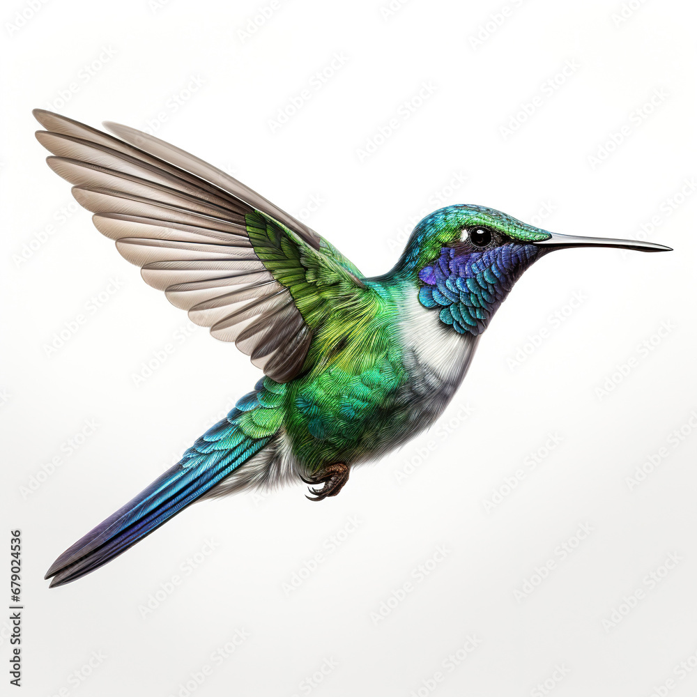 Obraz premium Beautiful hummingbird colibri in flying, isolated on white background