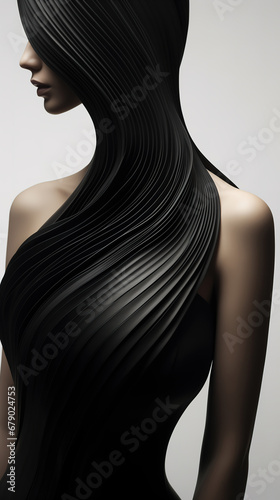 Abstract artistic female portrait. Flowing geometric shapes as hairs and dress